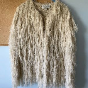 white fuzzy one button cardigan